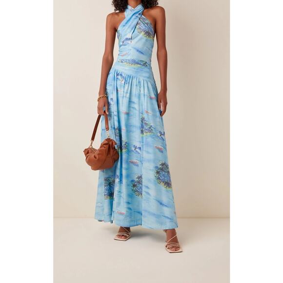 STAUD Kona Blue Island Printed Maxi Skirt Size 2 NWT - Picture 1 of 9